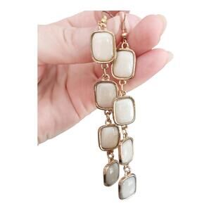 Vintage Dangle Earrings Gold-Tone  Metal with Sparkling White Gems Stunning!